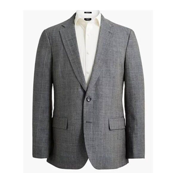 J‎ Crew Men's Slim Fit Thompson Plaid Linen Blazer Front Pockets Gray Black - Picture 1 of 16